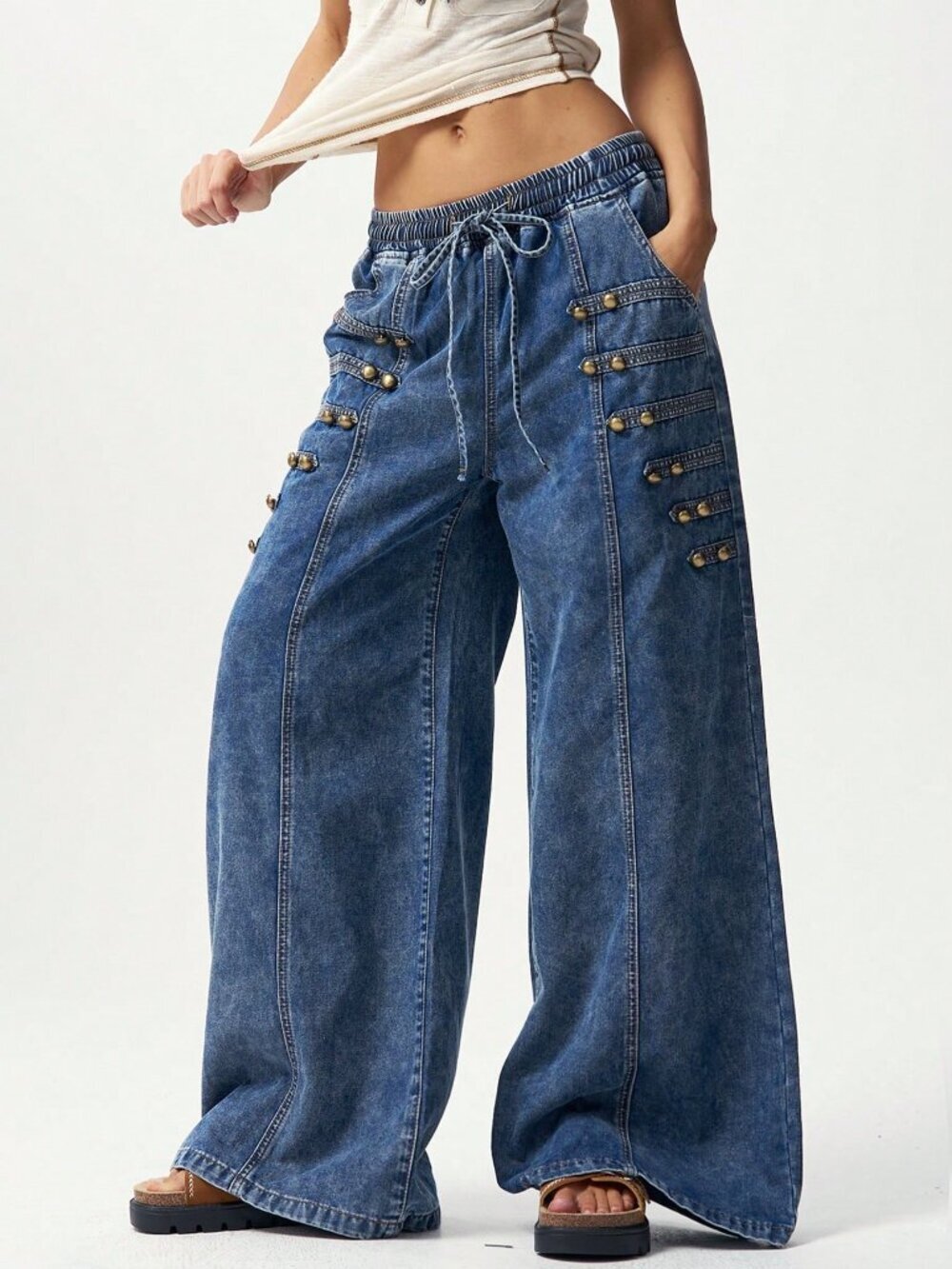 Blue Trendy Women's Wide Leg Denim Jeans